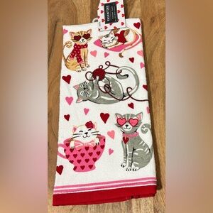 NEW Hobby Lobby Valentine’s Day Kitchen Dish Towel CATS/HEARTS 100% Cotton